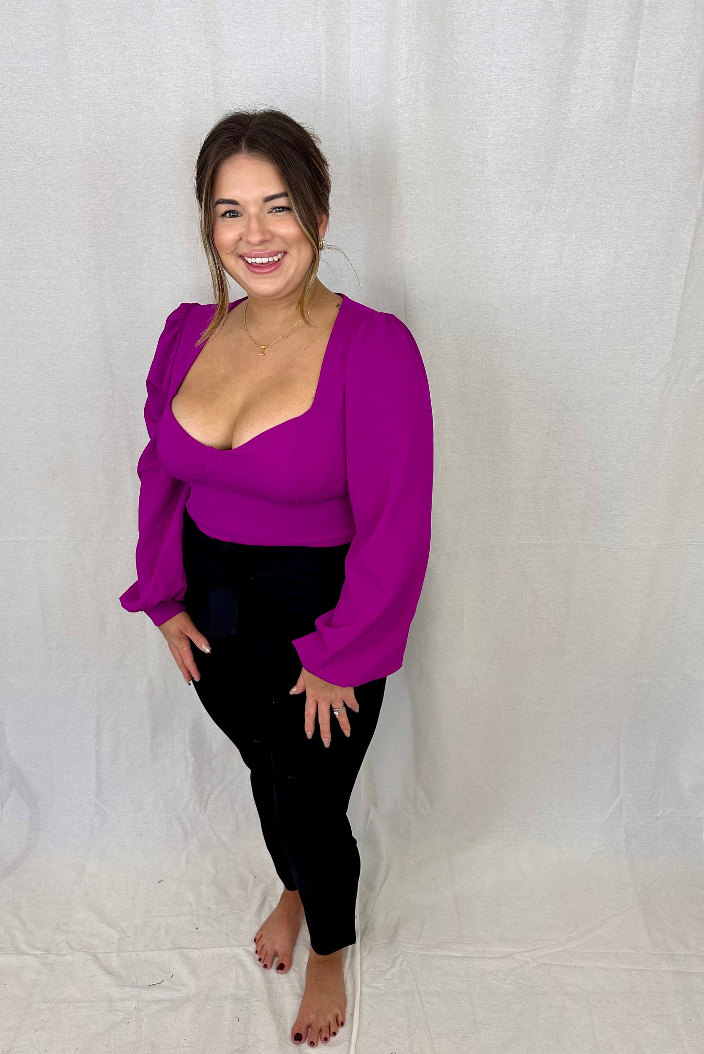 Sweetheart Long Sleeve Top-Magenta
