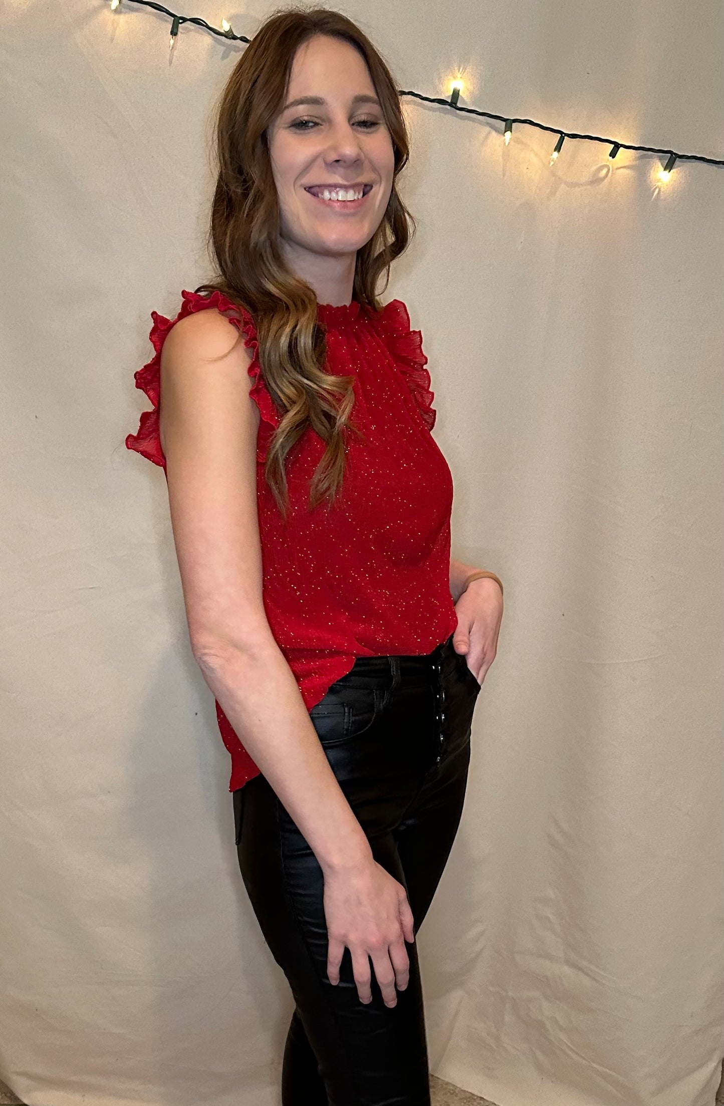 Red Shimmer Sleeveless Top