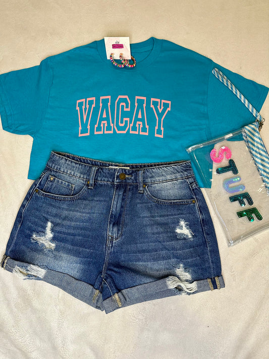 Varsity Letters Vacay Tee- Blue