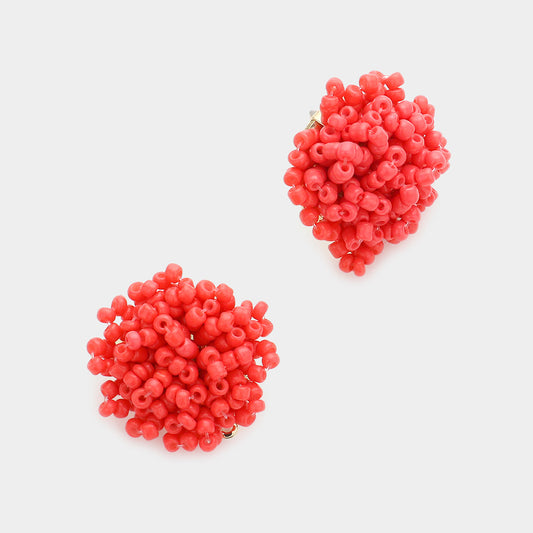 Seed Bead Cluster Earrings-Light Red