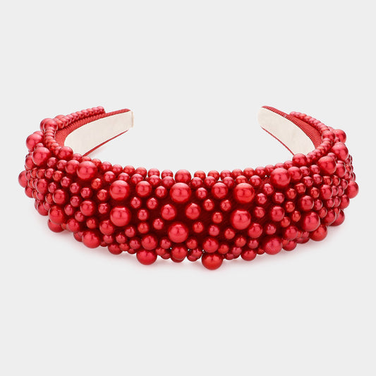 Pearl Cluster Headband-Red