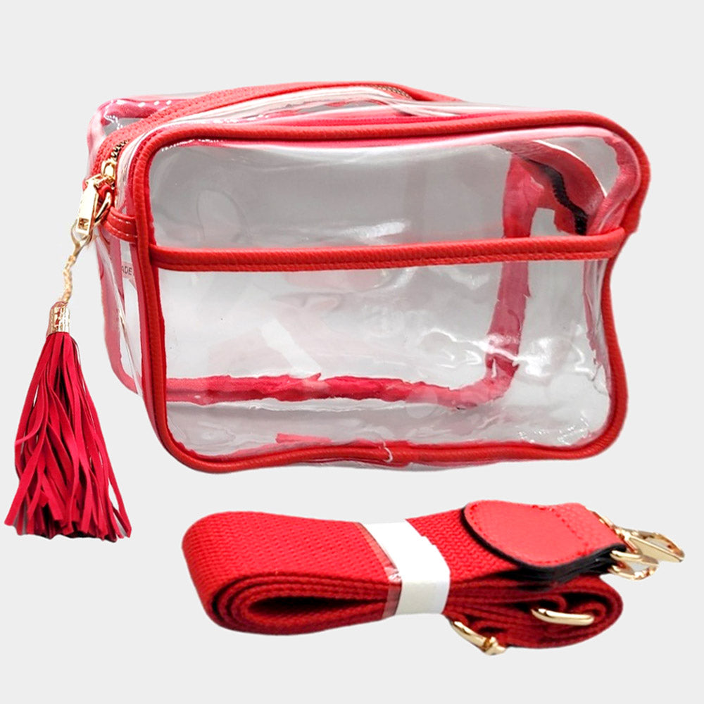 Clear Tassel Crossbody Bag-Red