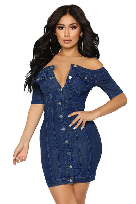 Denim Dreams Off The Shoulder Dress