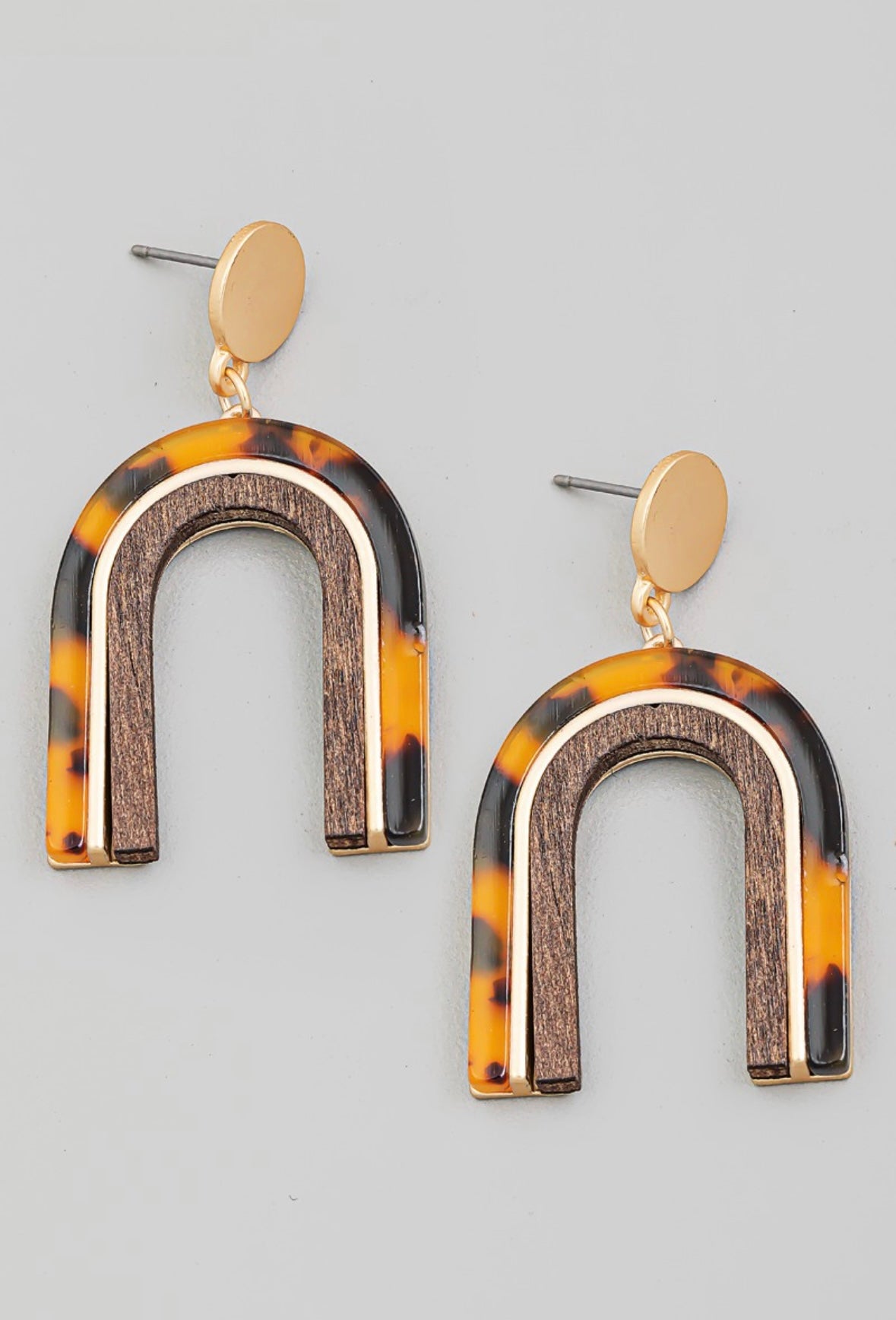 Wood and Acetate Arch Drop Earrings- Tortoise