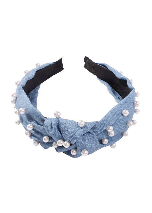 Denim and Pearl Topknot Headband