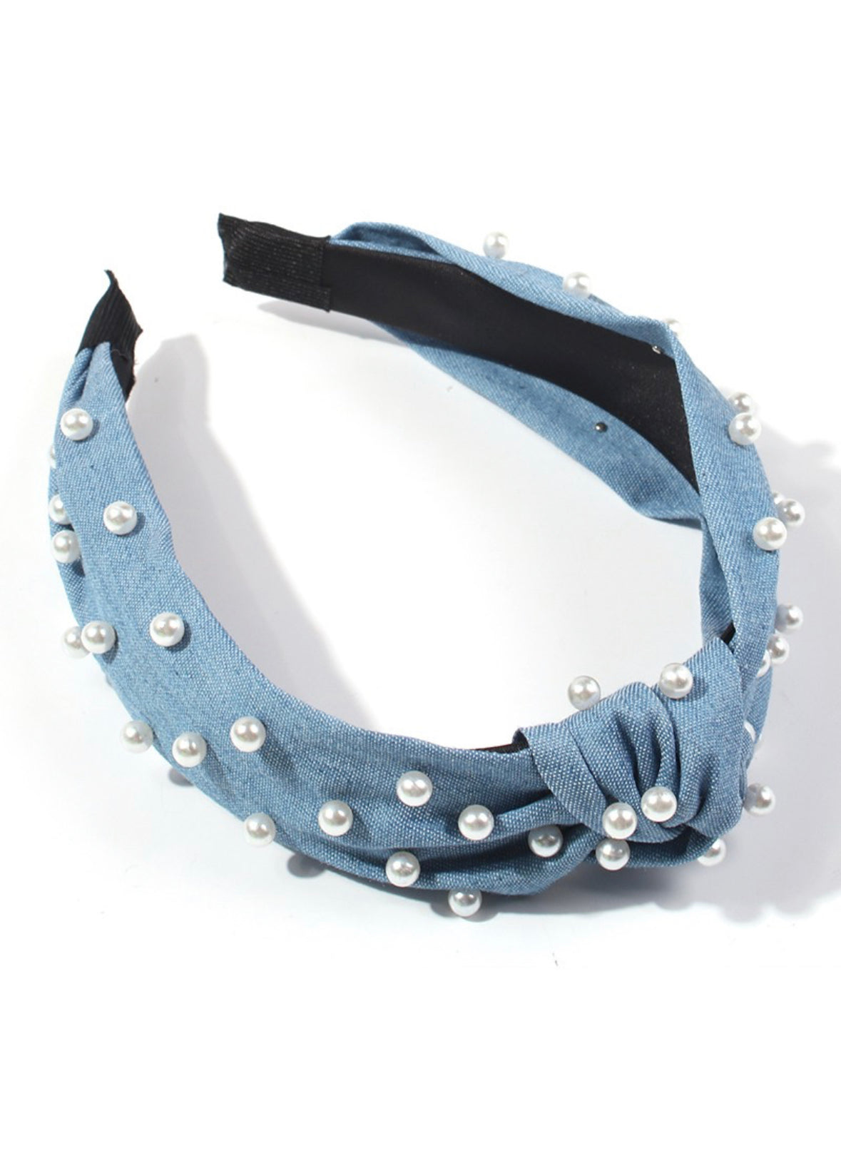 Denim and Pearl Topknot Headband