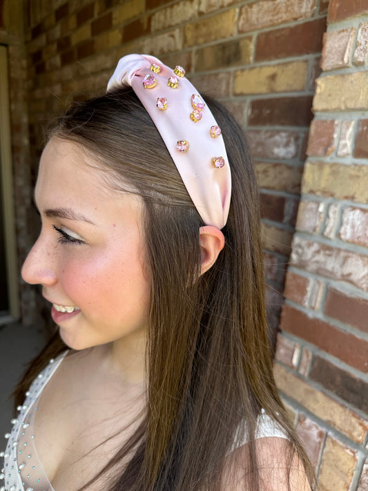 Embellished Top Knot Headband-Blush