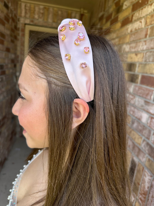 Embellished Top Knot Headband-Blush