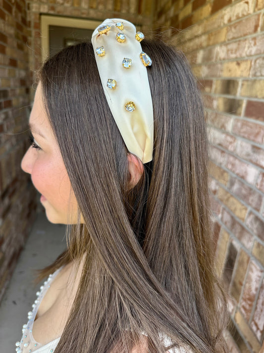 Embellished Top Knot Headband- Champagne