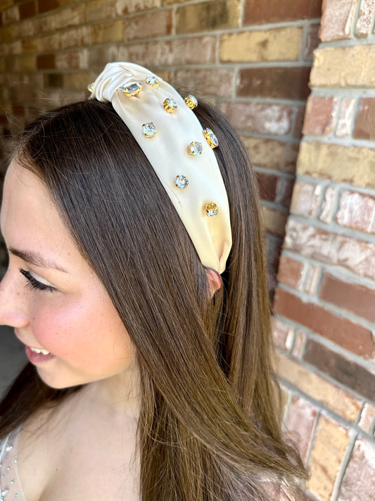 Embellished Top Knot Headband- Champagne