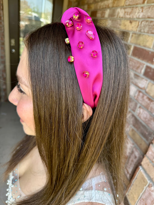 Embellished Top Knot Headband- Fuchsia