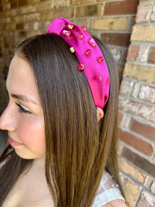 Embellished Top Knot Headband- Fuchsia