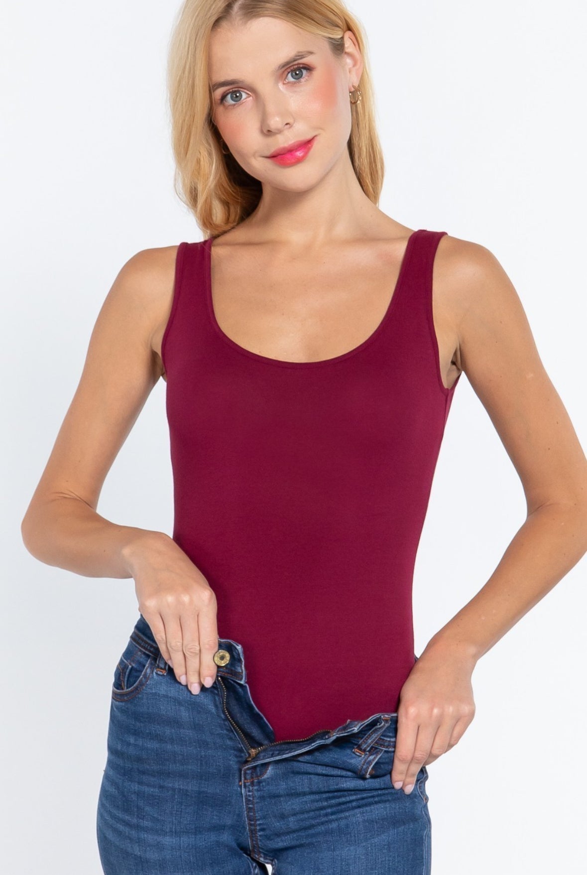 Scoop Neck Bodysuit-Burgundy