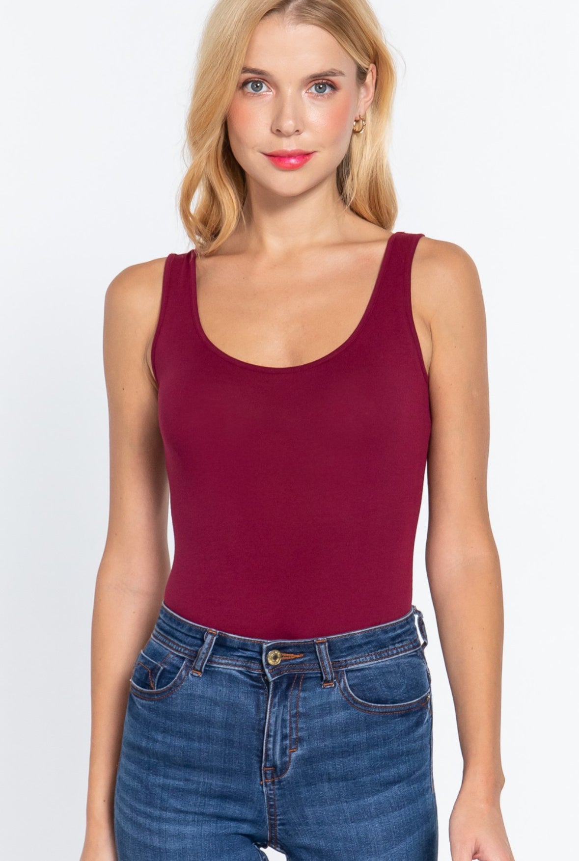 Scoop Neck Bodysuit-Burgundy