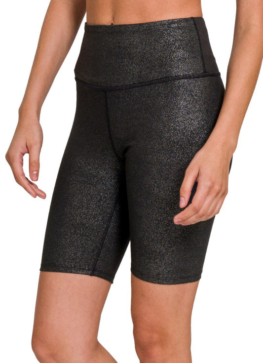 Glitter Athletic High Waisted Biker Shorts- Black