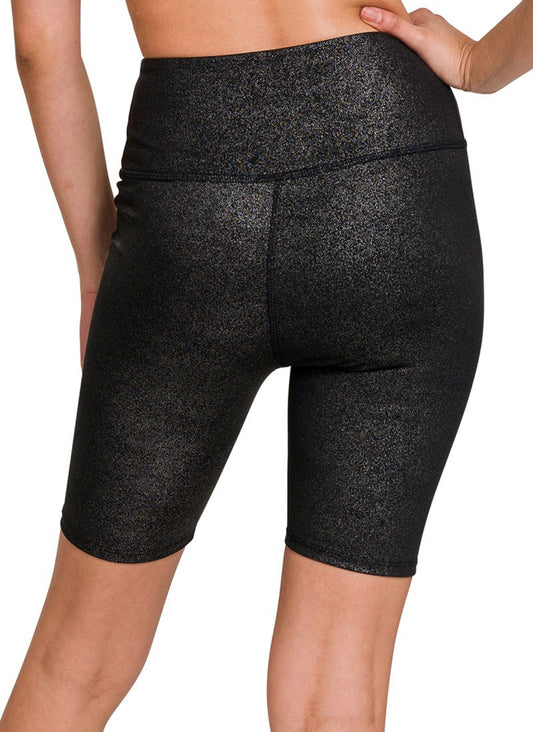 Glitter Athletic High Waisted Biker Shorts- Black