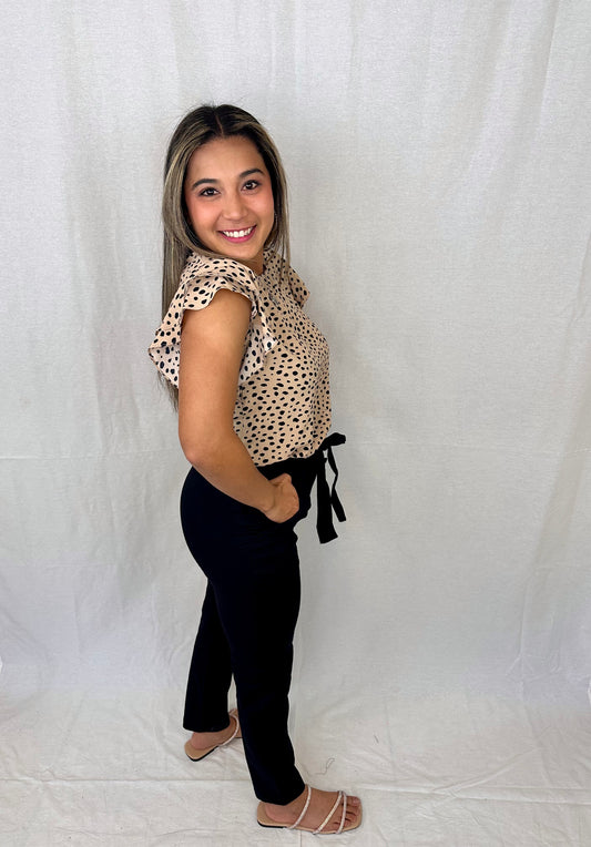 Ruffle Sleeve Animal Print Top