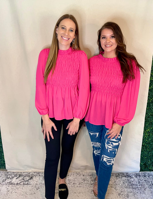 Pink Peplum Long Sleeve