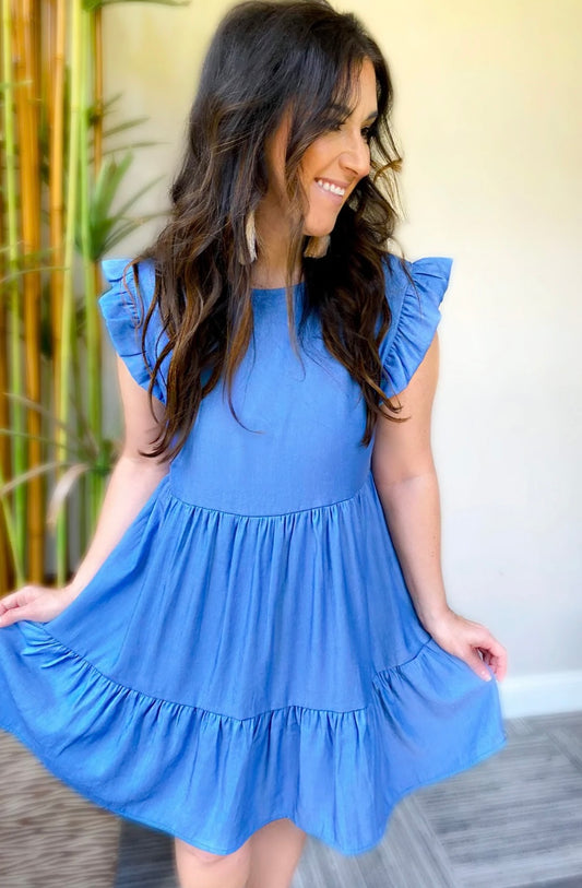 Chambray Tiered Dress