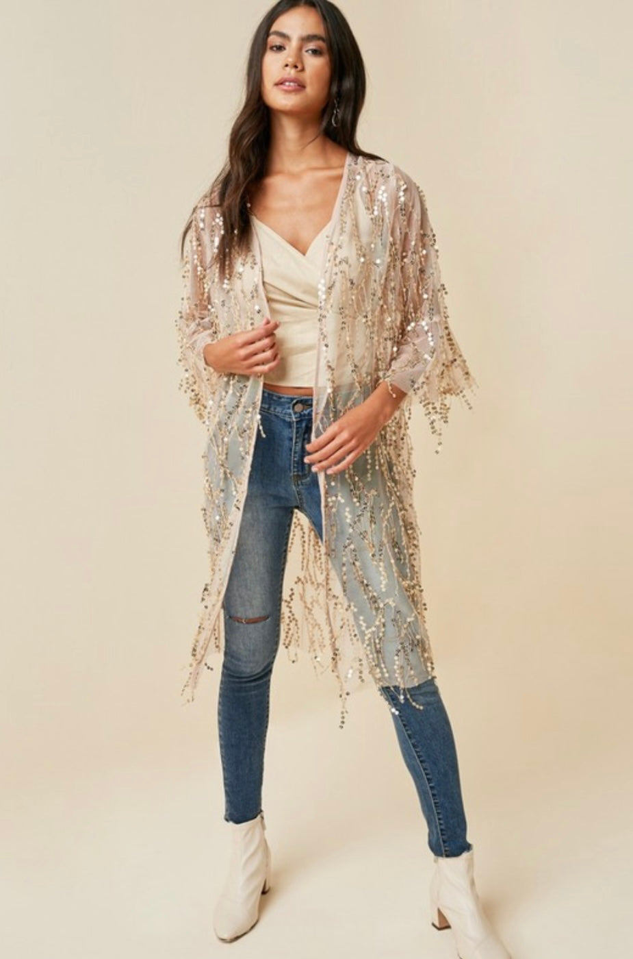 Champagne Dripping Sequin Kimono