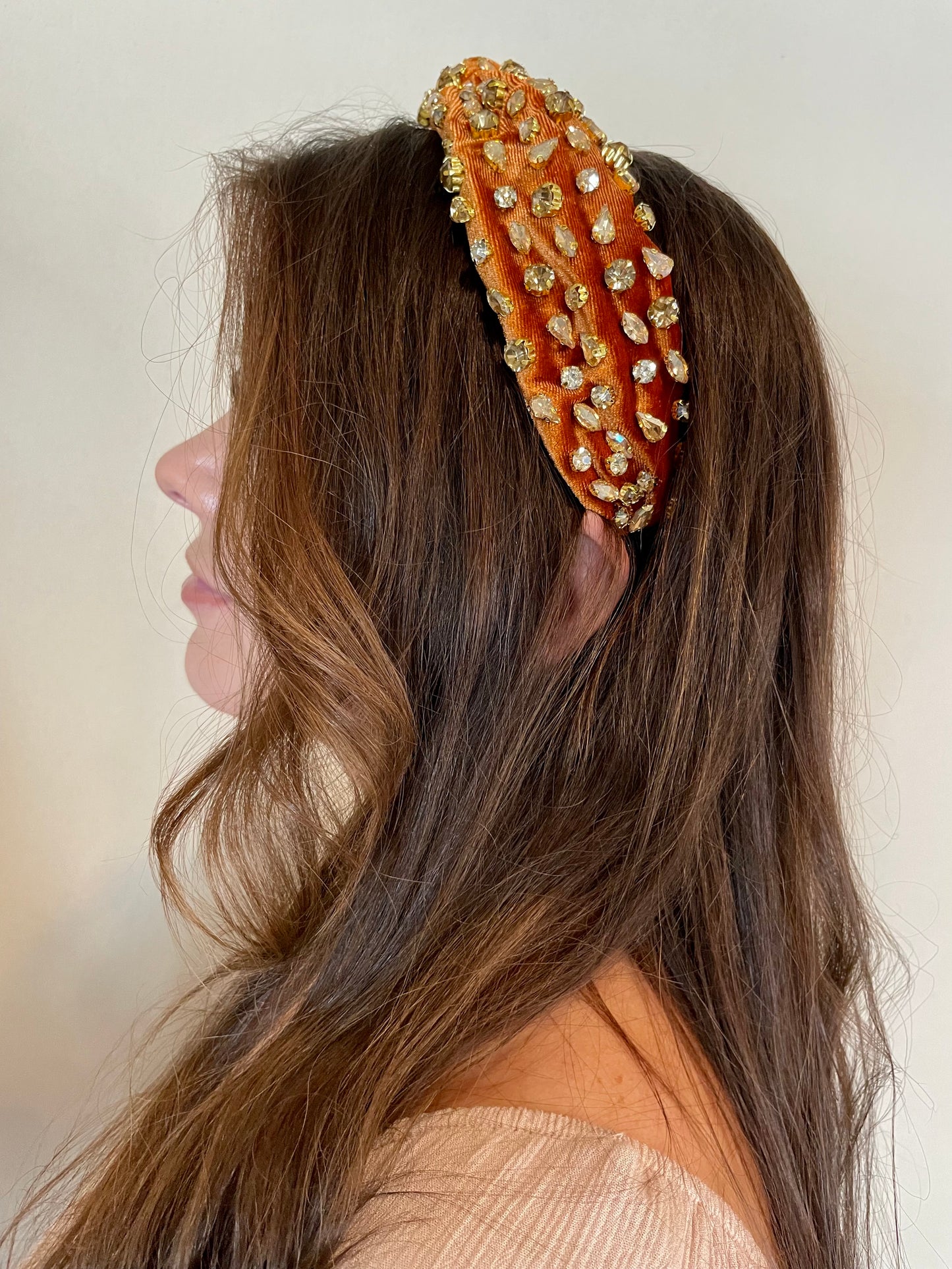 Crystal Top Knot Headband-Sandstone