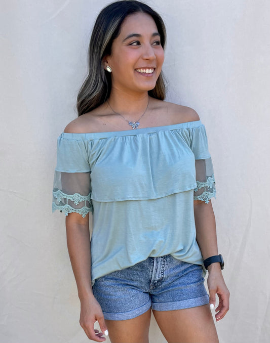 Off The Shoulder Lace Sleeve Top