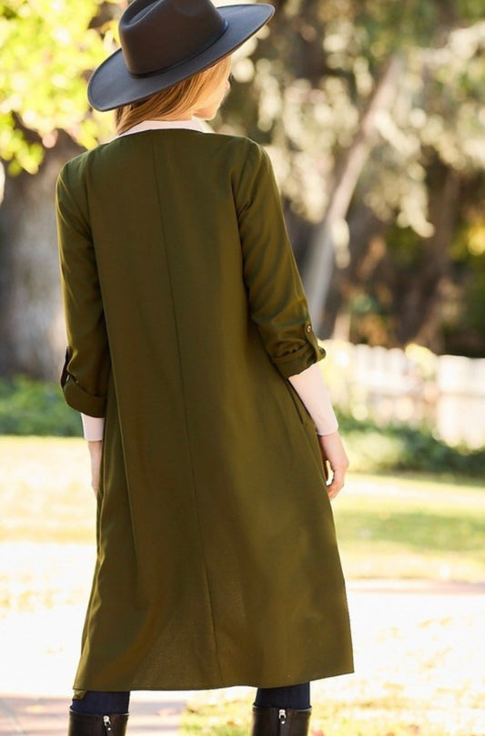 Olive Open Front Jacket