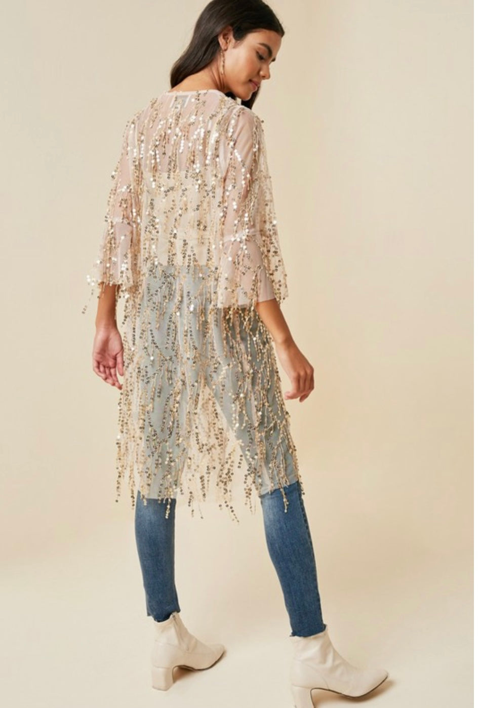 Champagne Dripping Sequin Kimono