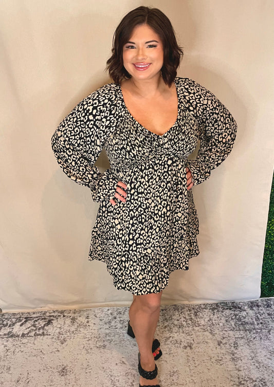 Midnight Leopard Smocked Dress