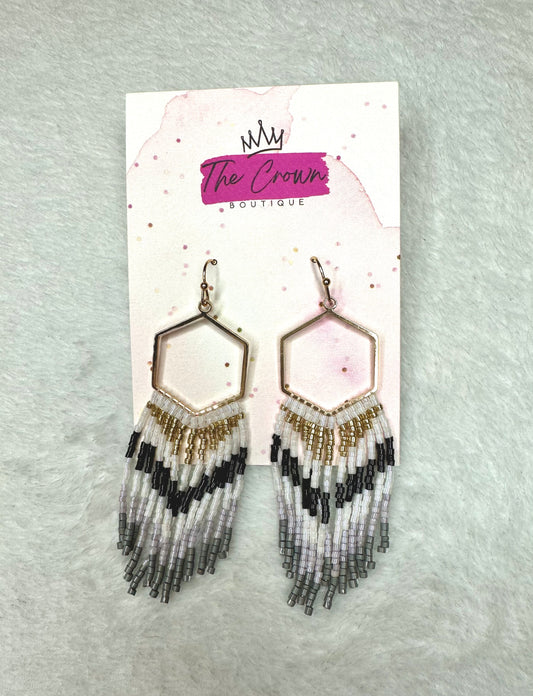 Hexagon Bead Fringe Earrings