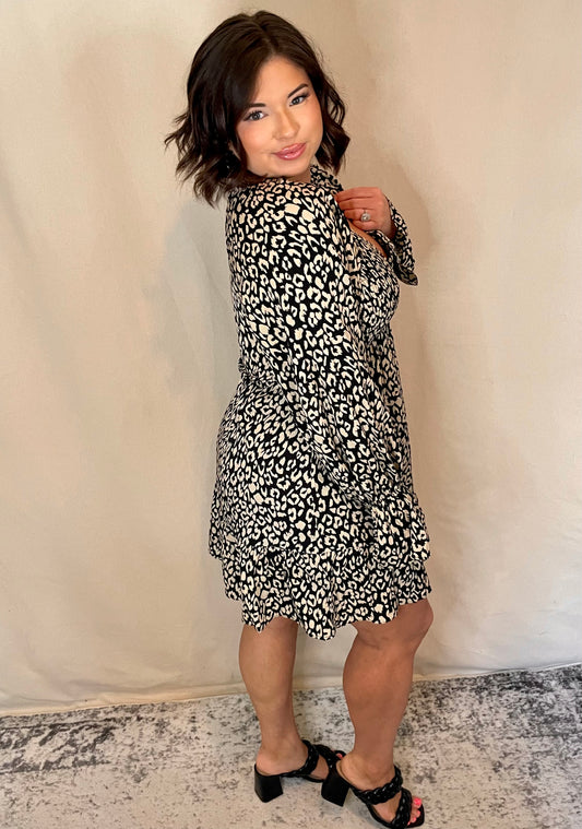 Midnight Leopard Smocked Dress