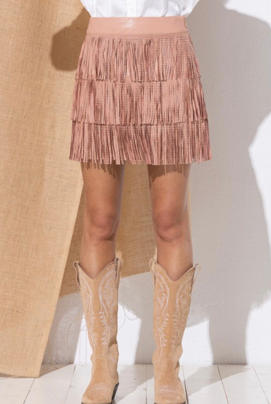 Fringe Tiered Mini Skirt