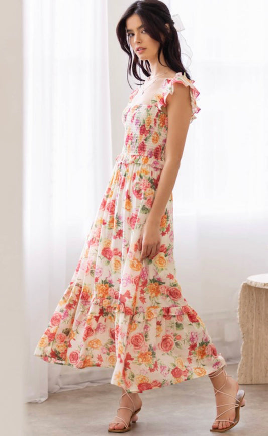 Floral Fields Smocked Midi Dress