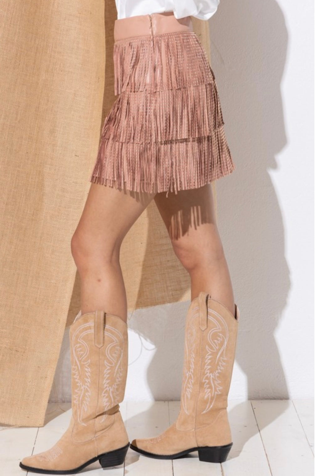 Fringe Tiered Mini Skirt