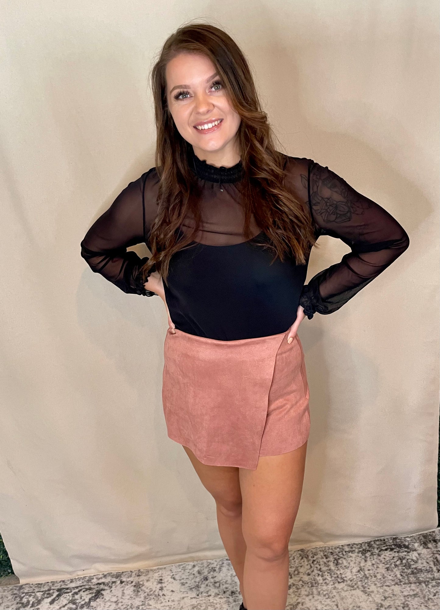 Light Pink Suede Skort