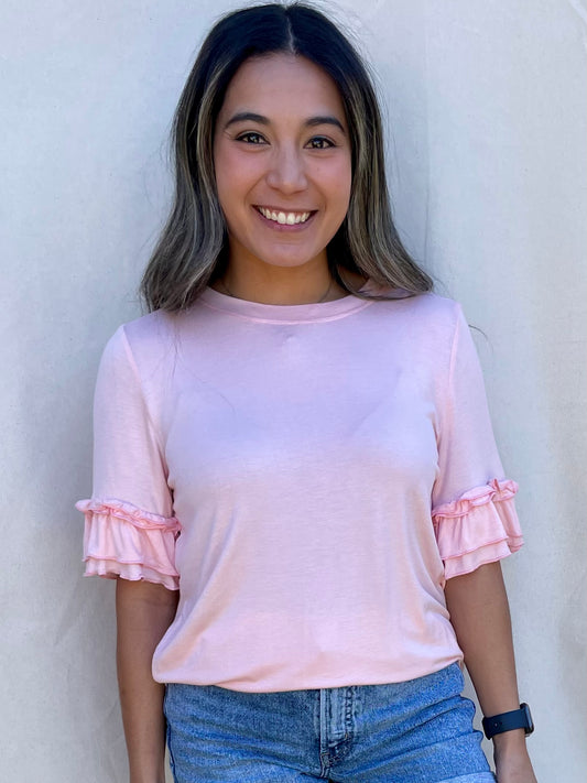 Blushing Ruffled Sleeve Top