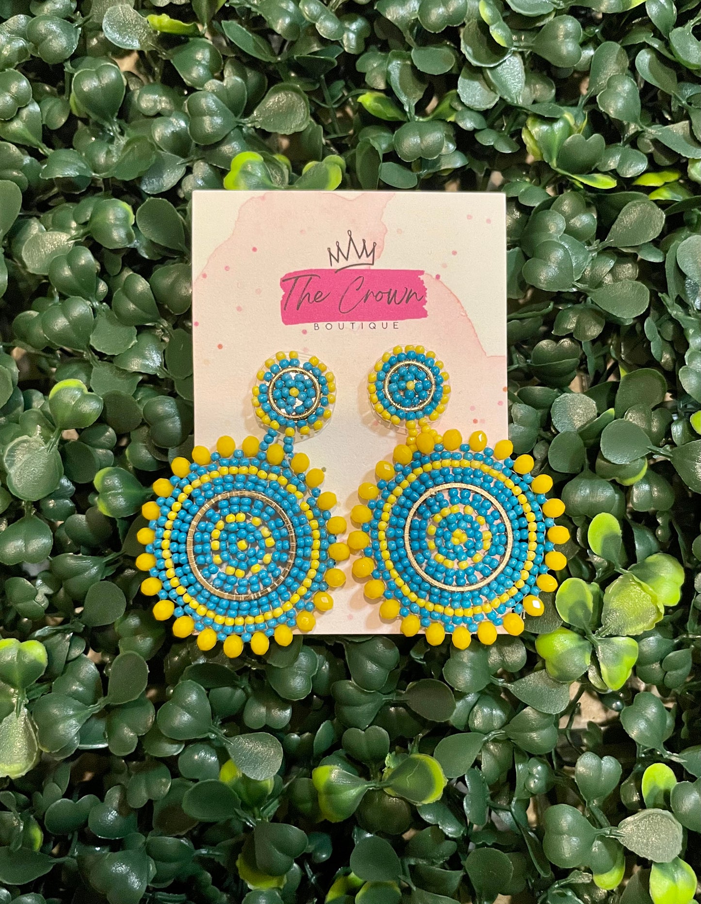 Blue and Yellow Beaded Earrings