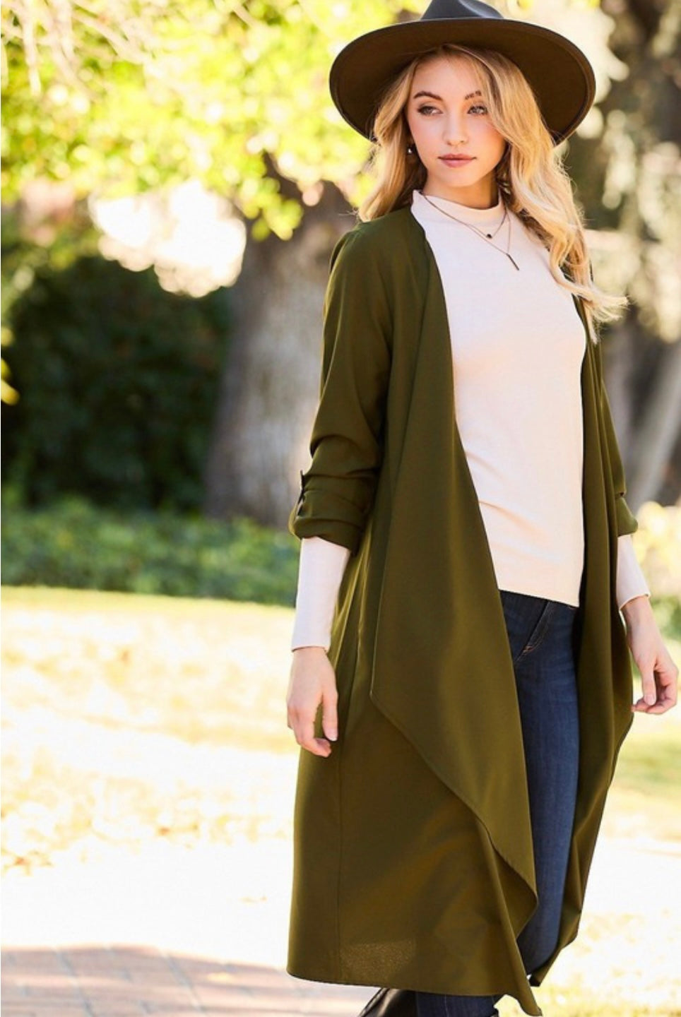 Olive Open Front Jacket