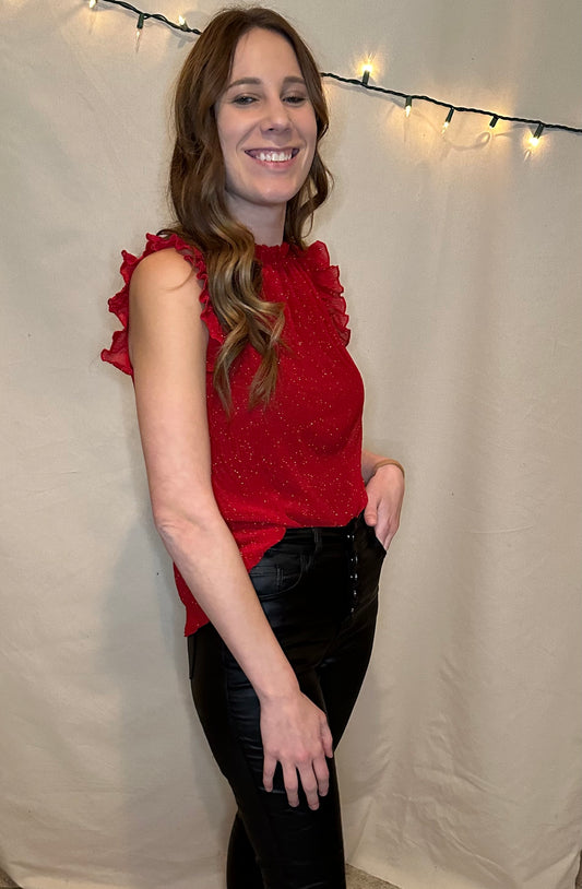 Red Shimmer Sleeveless Top