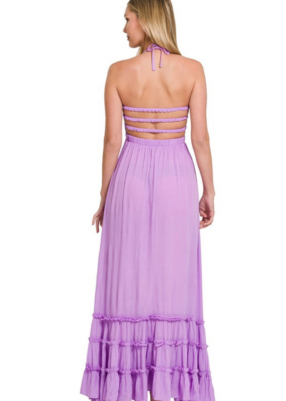 Halter Smocked Bodice Maxi-Lavender