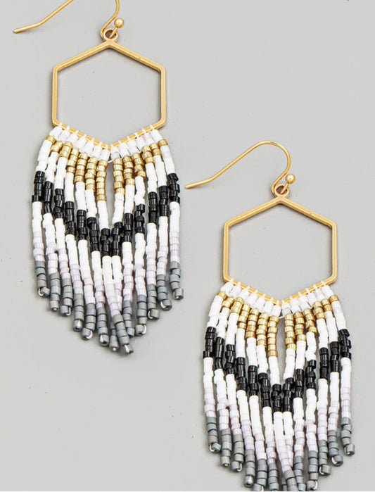 Hexagon Bead Fringe Earrings