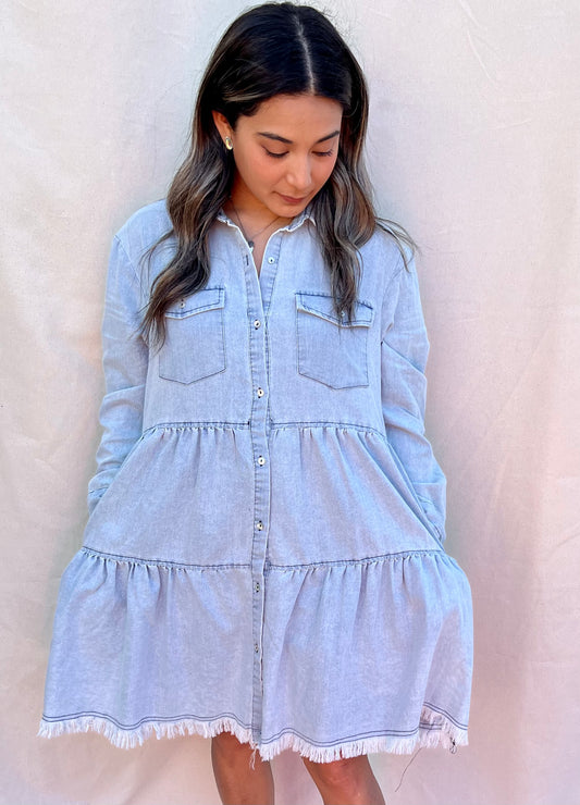 Tiered Denim Shirt Dress