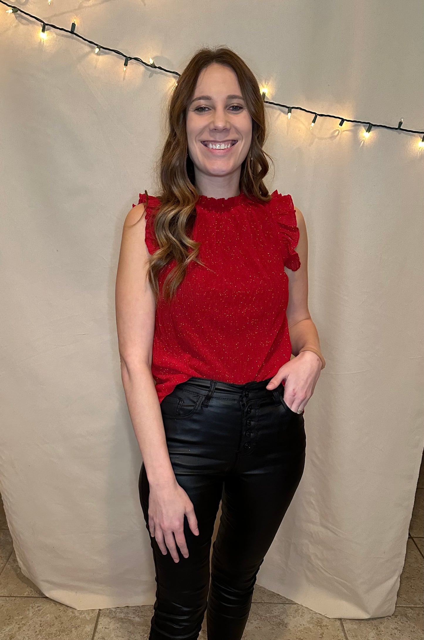 Red Shimmer Sleeveless Top