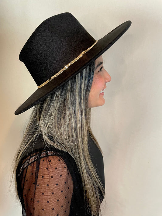 Dainty Gold Band Hat-Black