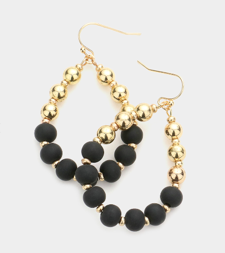 Black and Gold Open Tear Drop Earrings