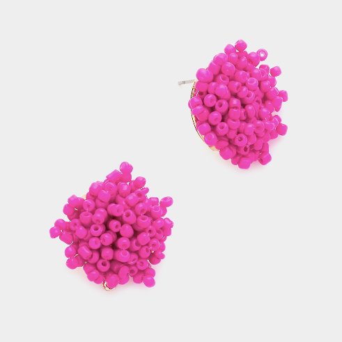 Seed Bead Cluster Earrings- Fuchsia