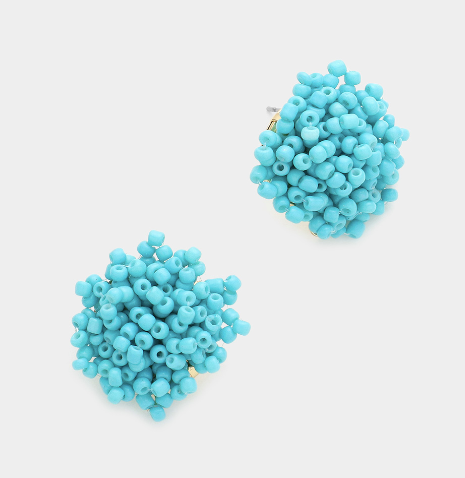 Seed Bead Cluster Earrings-Turquoise