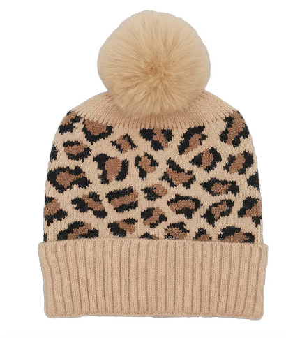 Leopard Pom Beanie