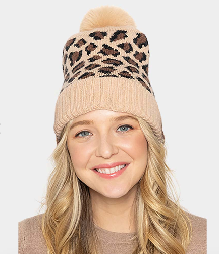 Leopard Pom Beanie